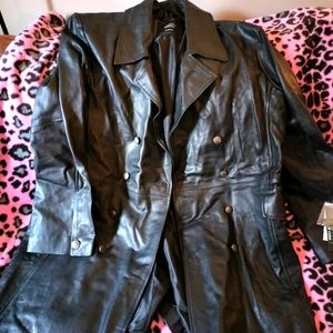 Infinity Men's General Long Black German Naval Leather Coat. Size 5XL